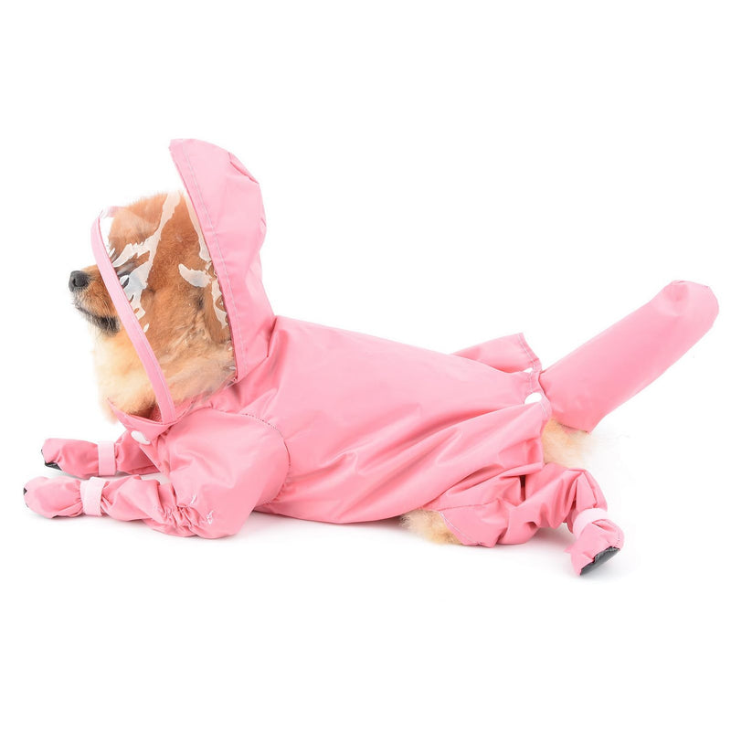 SMALLLEE_LUCKY_STORE Cute Raincoat for Small Dogs with Hood and Boots Detachable Tail Puppy Botton Down Rain Jacket Full Boby 4 leg Jumpsuit Waterproof Lightweight Clothes,Pink,XL XL pink