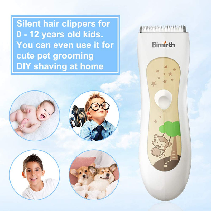 Bimirth Kids Hair Clipper, Silent Baby Hair Clipper, Quiet Hair Trimmer for Children, Cordless Toddler Haircut Machine, USB Rechargeable, Waterproof, 3 Guide Combs (with Storage Bag) With Storage Bag - PawsPlanet Australia