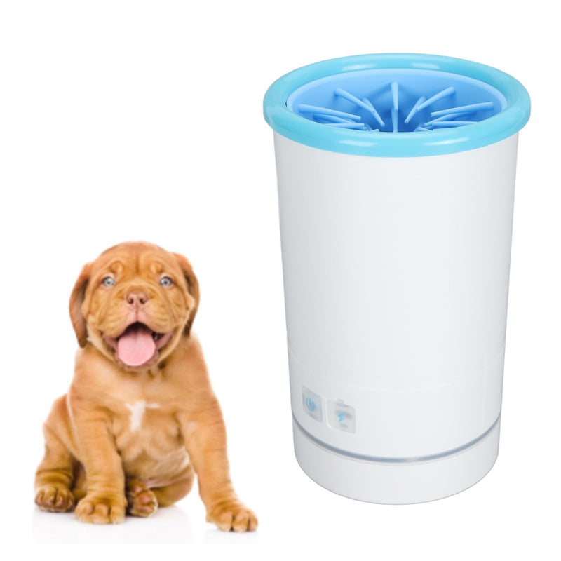 Automatic Dog Cleaner, Soft Electric Washer USB Rechargeable Portable Cleaner Cup, Dog Foot Cleaning Machine for Small to Medium Dogs Cats (White Blue) M White Blue - PawsPlanet Australia