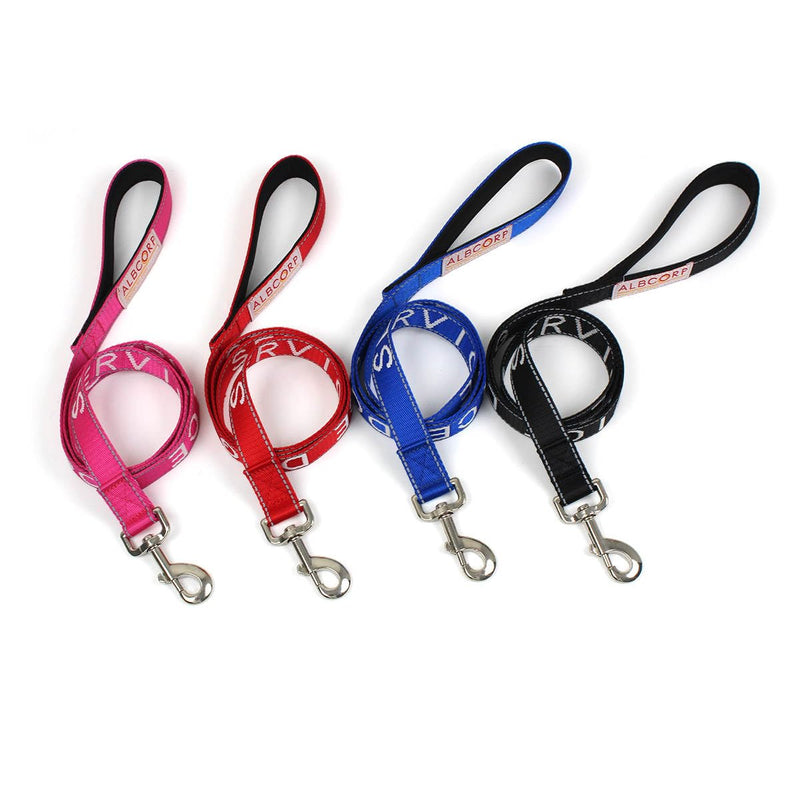 Albcorp Service Dog Leash - Embroidered- with Padded Neoprene Handle and Reflective threads, 4 Feet, for Harnesses, Vests or Collars, Red - PawsPlanet Australia