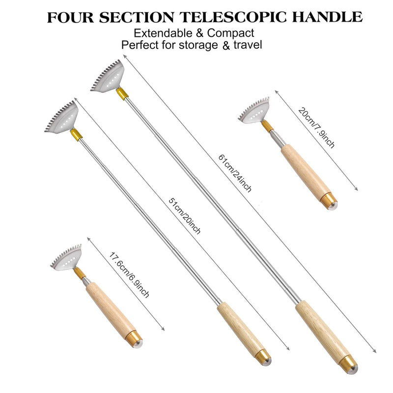 2Pcs Back Scratchers, Metal Extendable BackScratchers for Adults Kids 2 Sizes Long 20 & 24 (Inches), Rake Claw/Wooden Handle/Massage Roller, Portable Head Body Scratcher Massagers Natural Wood 2 Count (20" & 24") - PawsPlanet Australia