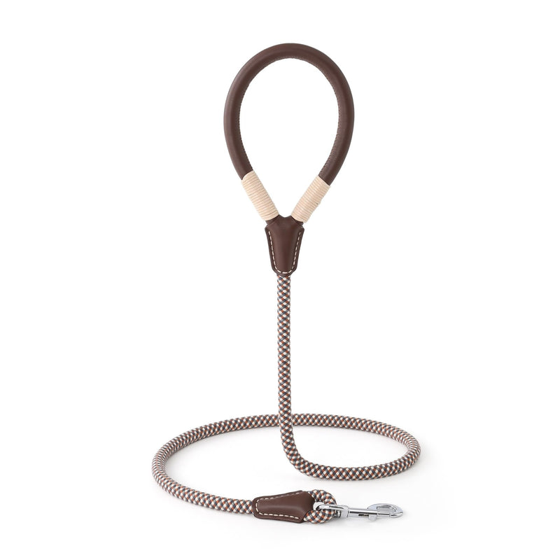 Mile High Life Genuine Leather Wrapped Handle Dog Leash, w Heavy Duty Clasp Rope Leash for Small Medium Large Dogs (Brown, 4FT) 48 Inch-1/2" Leather Handle-Brown - PawsPlanet Australia
