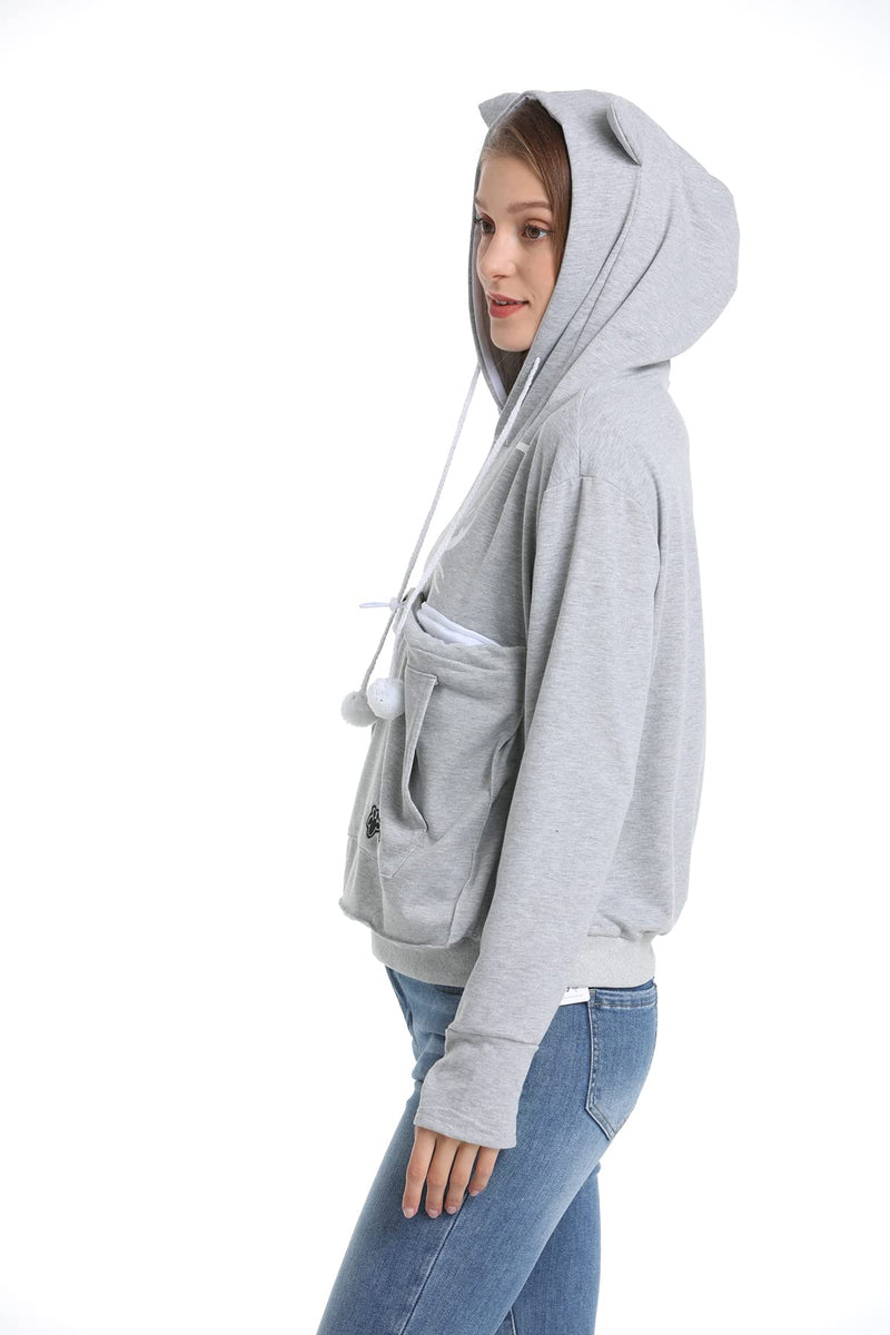 Cat Dog Pouch Hoodie Large Pet Pouch Sweatshirt Puppy Kitten Holder Carrier Pullover Shirt Unisex Hoodies X-Large Light Grey - PawsPlanet Australia