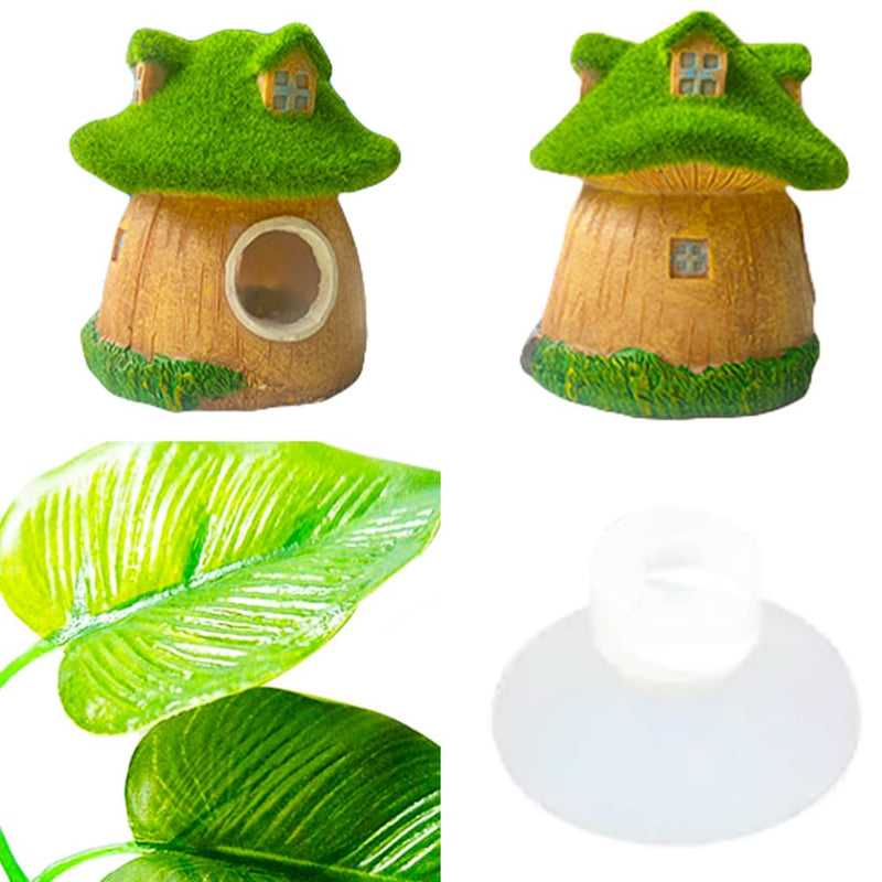 WINGOFFLY® Resin Fish Hideout House Mushroom with Artificial Leaves Betta Fish Shelter Fish Hide House Shrimp Hideout Cave Betta Fish Hide Cave for Aquarium Fish Tank Decor - PawsPlanet Australia