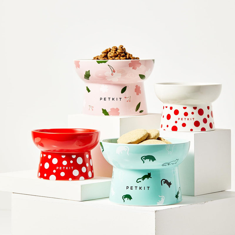 PETKIT Raised Cat Bowl, Ceramic Cat Food Bowl Non-slip, Stress Free, Anti Vomiting, Backflow Prevention Cat Water Bowl, Dishwasher and Microwave Safe, Pink - PawsPlanet Australia
