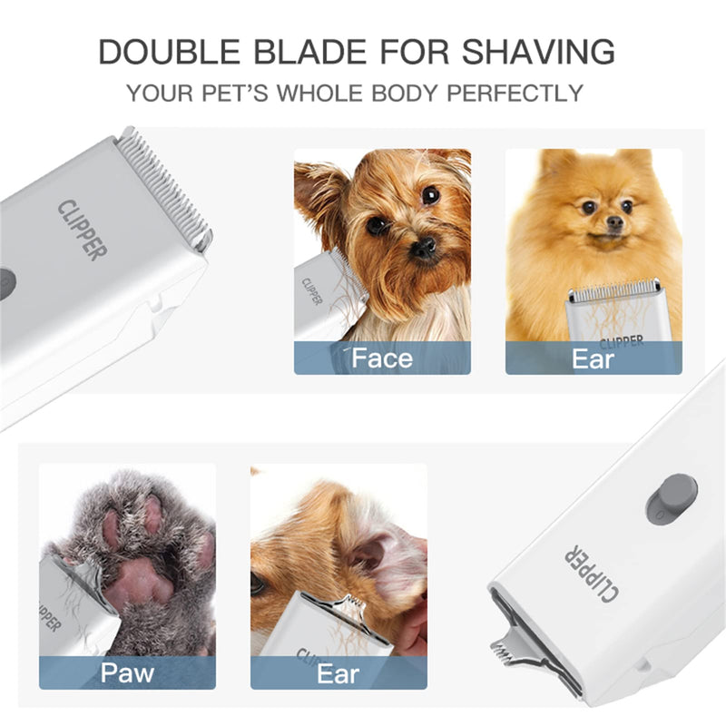 2-in-1 Professional Dog Grooming Kit - Low Noise, Waterproof, USB Rechargeable, and Safe Ceramic Blade - Gift for Dogs and Cats (White) Map005-white - PawsPlanet Australia