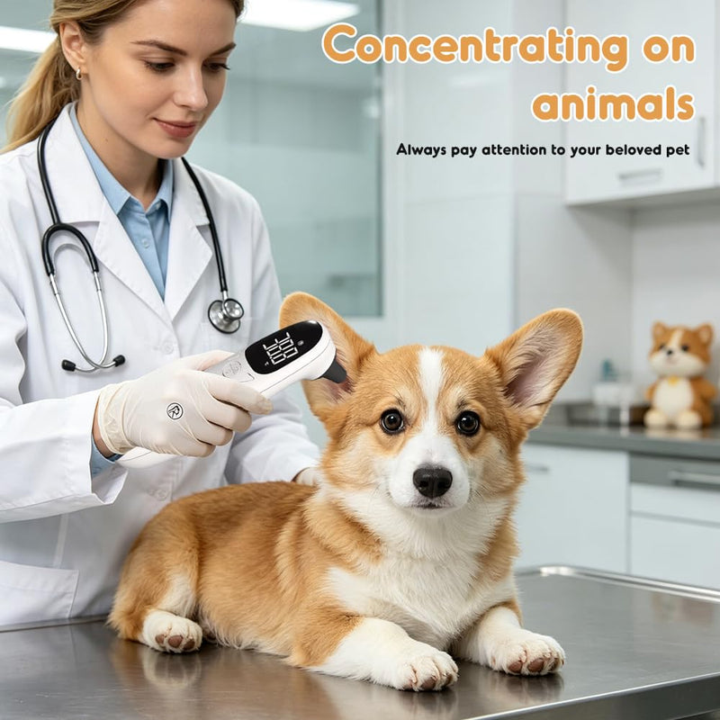 Dog Ear Thermometer, Dog and Cat Fever Thermometer with LED Display, 12.8 * 3.9 cm Portable Ear Thermometer for Dogs, Cats, Cows, Horses and Animals, Fast and Accurate