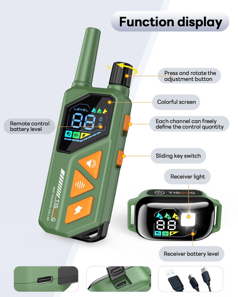 Dog Shock Collar - 3300FT Dog Training Collar with Remote, IPX7 Waterproof Electric Dog Collar with 4 Training Modes, Security Lock, Rechargeable E-Collar for Small Medium Large Dogs (Green) Green - PawsPlanet Australia