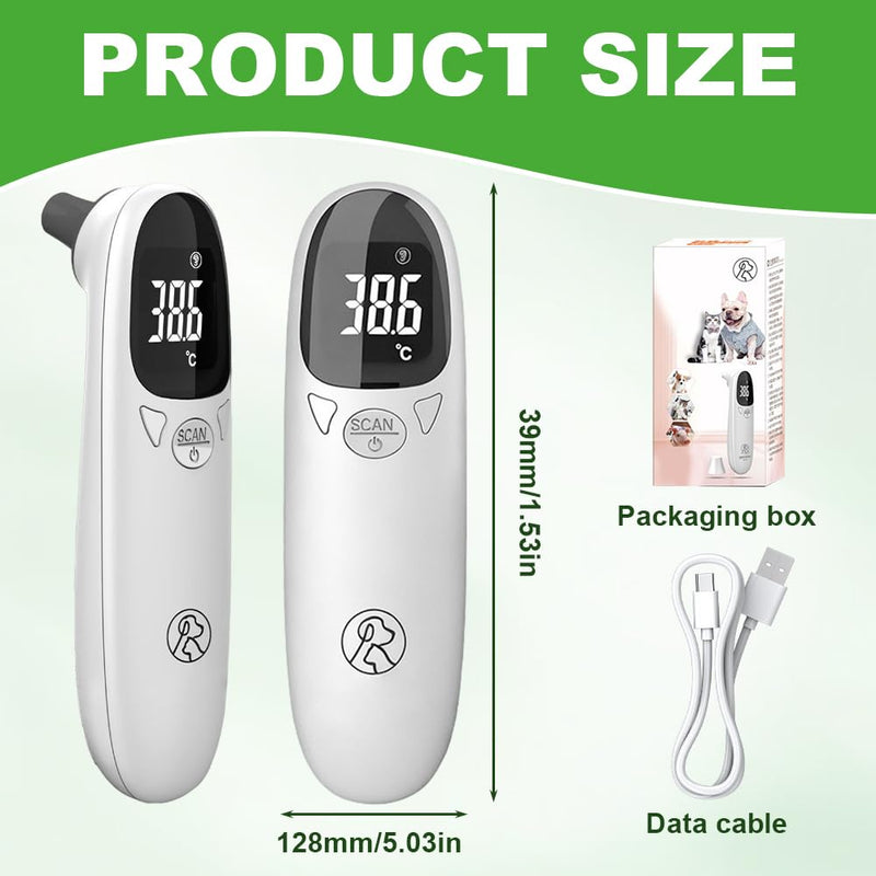 Dog Ear Temperature Monitor, Thermometer for Dogs and Cats, Digital Pet Thermometer with LED Display, Portable Ear Thermometer for Dogs, Cats and Animals, Quick and Accurate
