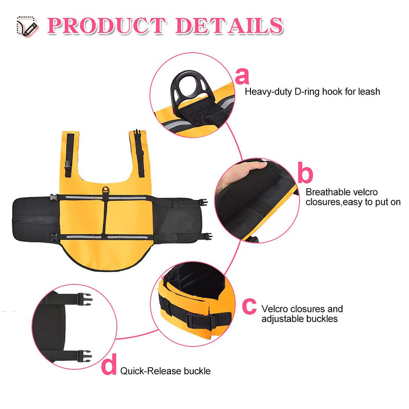 Doglay Dog Life Jacket, Dog Life Vest with Reflective Stripes, Adjustable Dog Lifesaver Pet Life Preserver with High Buoyancy Swimsuit for Small Medium and Large Dogs XX-Large Yellow - PawsPlanet Australia