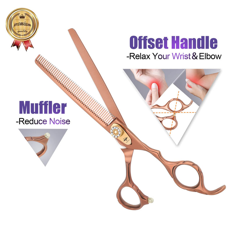 PURPLEBIRD 7 Inch Thinning Dog Grooming Scissors,50 Teeth Blending Shears, Professional Safety Blunt Tip Trimming Shearing for Dogs Cats Japanese Stainless Steel Bronze 7in Thinning - PawsPlanet Australia