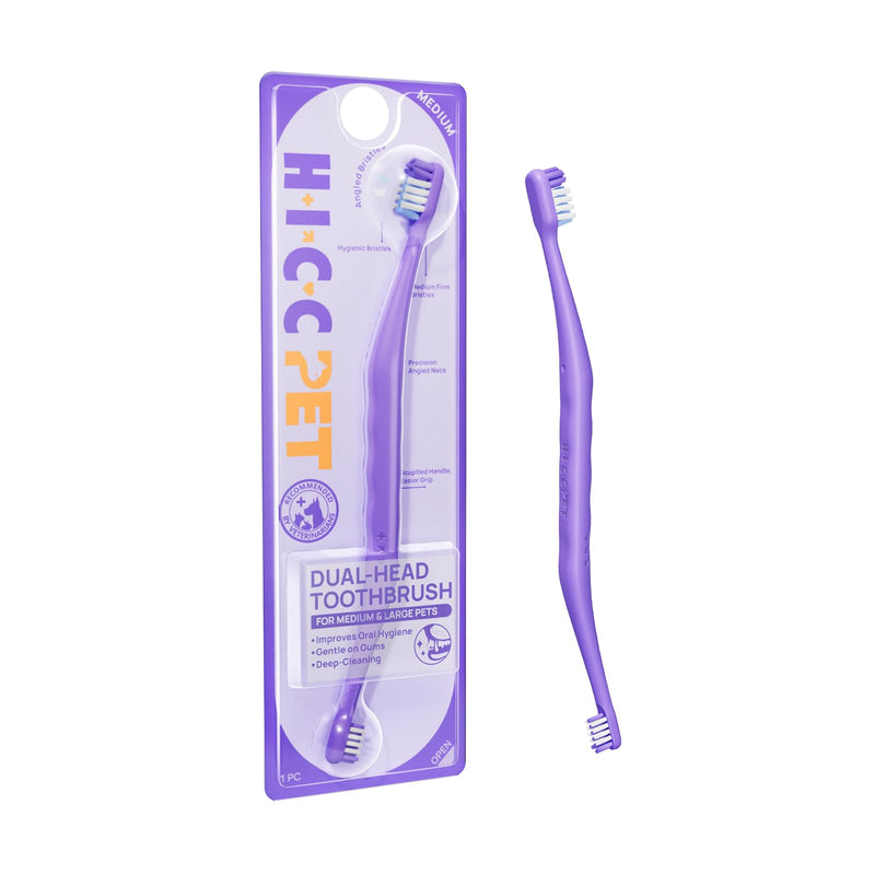 HICC PET Toothbrush for Dogs & Large Cats, Vet-Recommended Ergonomic Pet Toothbrush for Easy Teeth Cleaning, Gentle on Gums, Cat & Dog Dental Care, Improves Oral Hygiene. Toothpaste Not Included Purple for Dogs & Large Cats