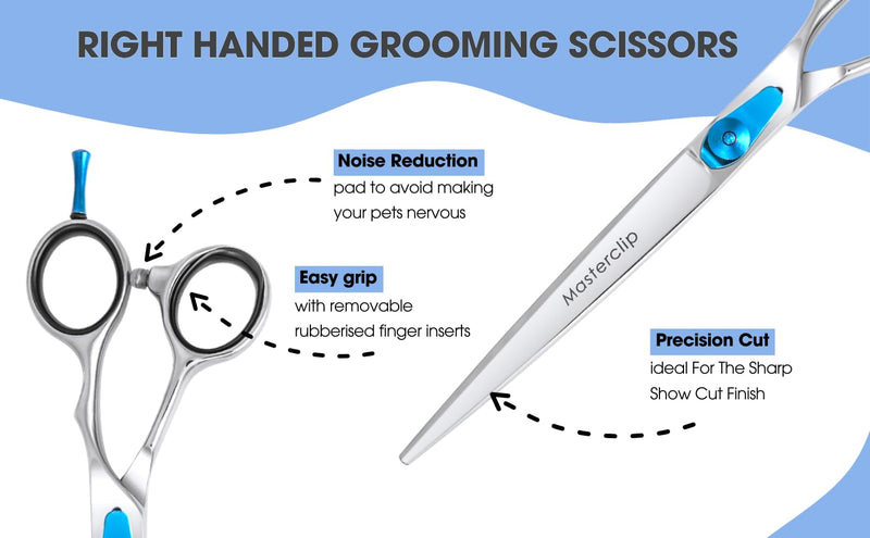 Masterclip 7.5” Essentials Finishing Scissors – Professional High Grade Stainless Steel Easy Grip Dog Grooming Scissors – Suitable for Precise Lines and a Sharp Show Cut Finish (Right Handed)