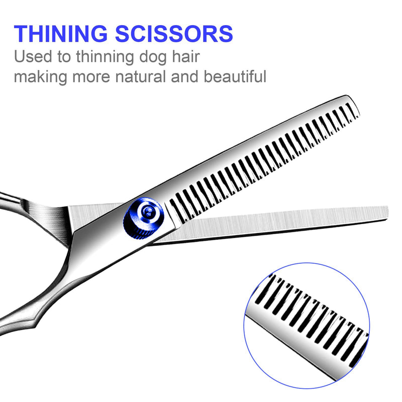 Professional 6 in1 Dog Grooming Scissors Kit, Titanium Coated Dog Scissors for Grooming, Grooming Shears Kit for Dogs Cat Pet At Home Blue 6 in 1 - PawsPlanet Australia