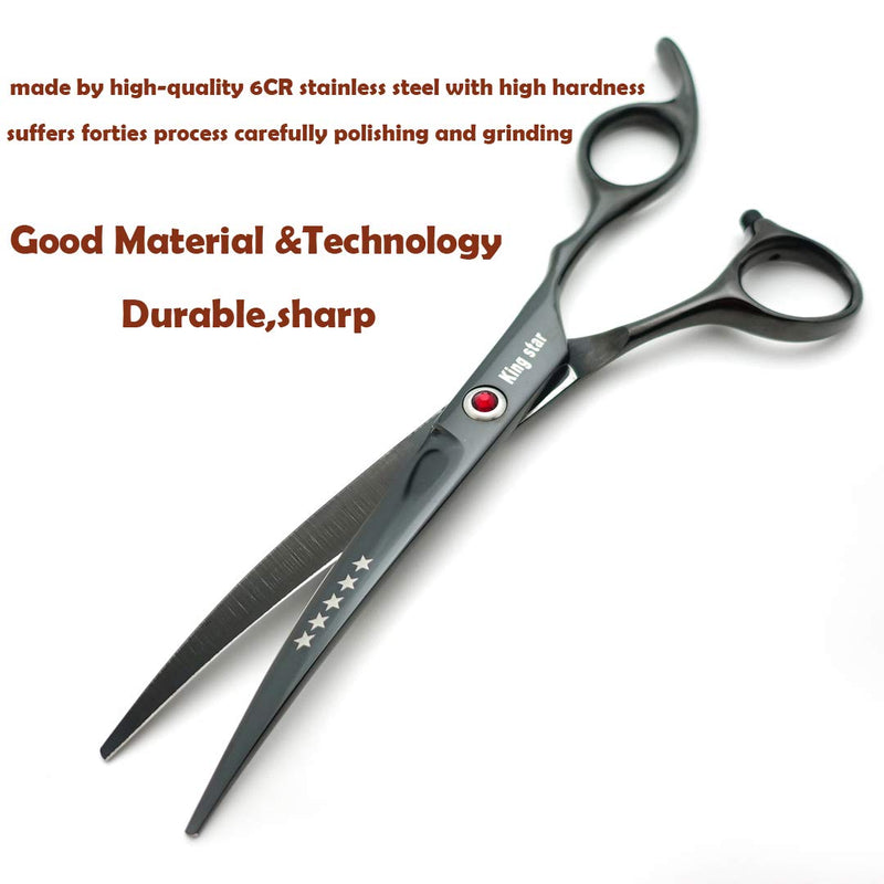 7.0in Titanium Professional dog Grooming Scissors set,Straight & Thinning & Curved scissors 4pcs set for Dog grooming Bright Black With Comb - PawsPlanet Australia
