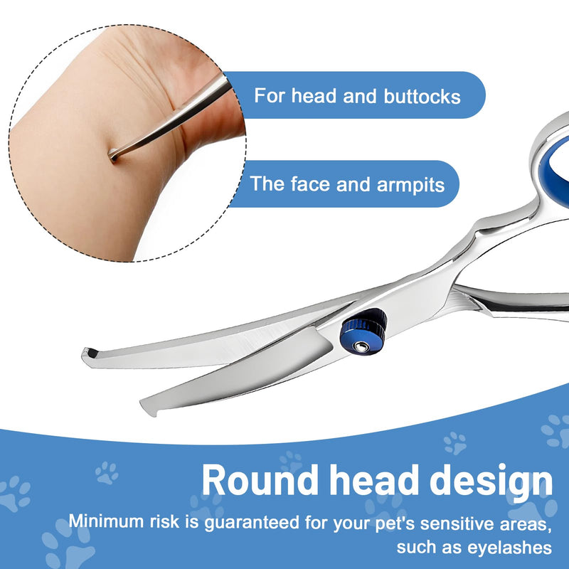 Curved Dog Grooming Scissors with Safety Round Tips, Light Weight Professional Pet Trimming Grooming Shears 4CR Stainless Steel for Nose Hair,Ear Hair,Face Hair,Paw Hair for Dogs and Cat - PawsPlanet Australia