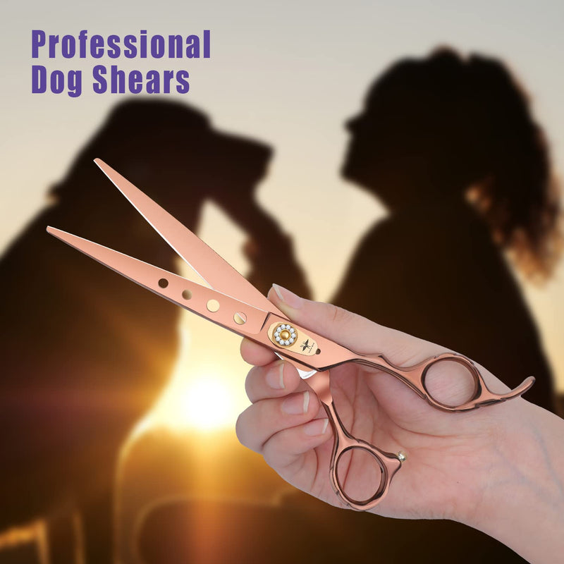 PURPLEBIRD 7.5 Inch Straight Dog Grooming Scissors Pet Cutting Shears Professional with 4 Holes Safety Noiseless Blunt Tip Trimming Shearing for Dogs Cats Japanese Stainless Steel Bronze 7.5in Cutting - PawsPlanet Australia