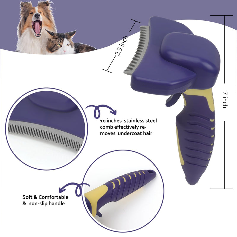HOP Dog Deshedding Brush for Short Haired Dogs Cats Pets Professional Deshedding Tool Anti-Slip Handle & Detachable Head Highly Effective Deshedder Grooming Home of Paws Purple_M - PawsPlanet Australia