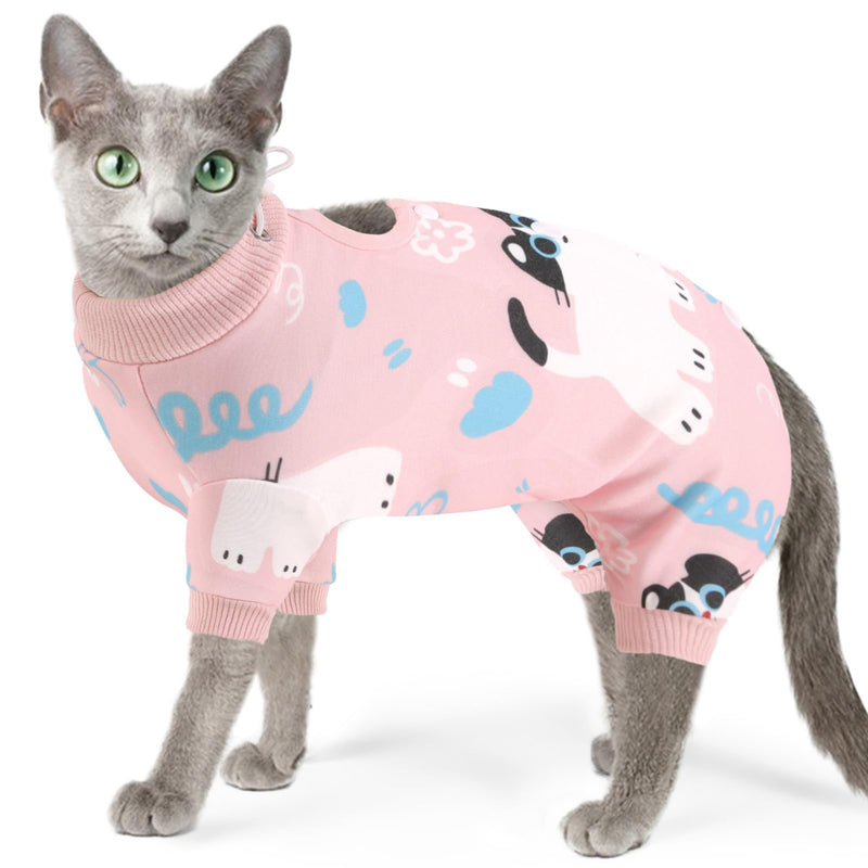 SUNFURA Cat Recovery Suit Full Body Suit, Cat Surgery Recovery Suit Female Kitten Onesie for Cats Anti-Licking, Pet Surgical Recovery Suit with Sleeves, Cat Spay Recovery Suit Male Neuter Pink M Medium