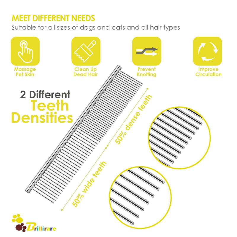 Dog Grooming Comb Pet, Stainless Steel Cat Combs with Rounded Teeth, Professional Metal Tear Stain Remover, Dematting Tool for Small, Medium & Large Pets-7.5in 1 Pack
