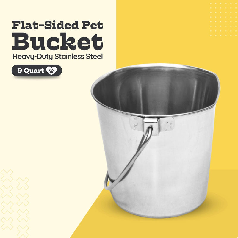 9 Quart Stainless Steel Flat Side Bucket | Durable Heavy Duty Food & Water Feeding Pails for Dog Goat Sheep horse | Fits kennels Cage Critter Crates Hanging Pet Pail | Multipurpose Bucket 9 Quarts - PawsPlanet Australia