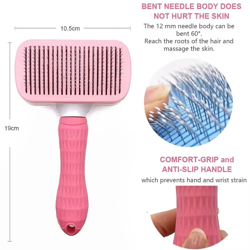Generic Pink Cat grooming brush, Pet hair brush with Massage Particles, Self Cleaning Dematting Comb for Dogs and Cats, Easy to Use, Ergonomic Handle Design - PawsPlanet Australia