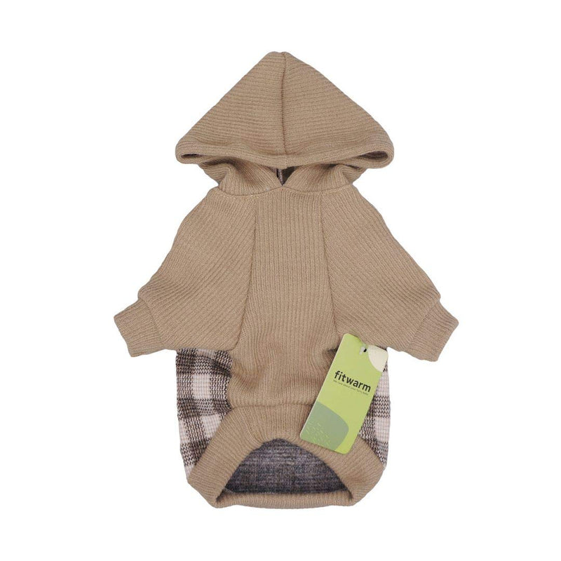 Fitwarm Tartan Plaid Dog Hoodie, Knitted Dog Clothes for Small Dogs Boy, Pet Sweatshirt, Knitted Sweater, Beige, Small Khaki - PawsPlanet Australia