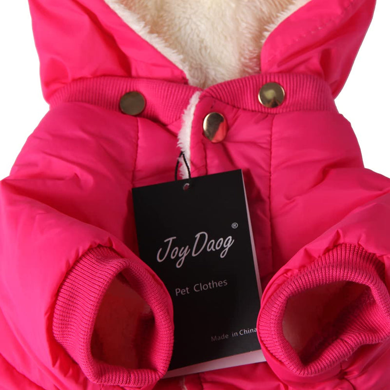 JoyDaog Fleece Lined Dog Coat with Detachable Hood and Detachable Hind Legs,Warm Puppy Jacket in Winter Medium (Pack of 1) Pink