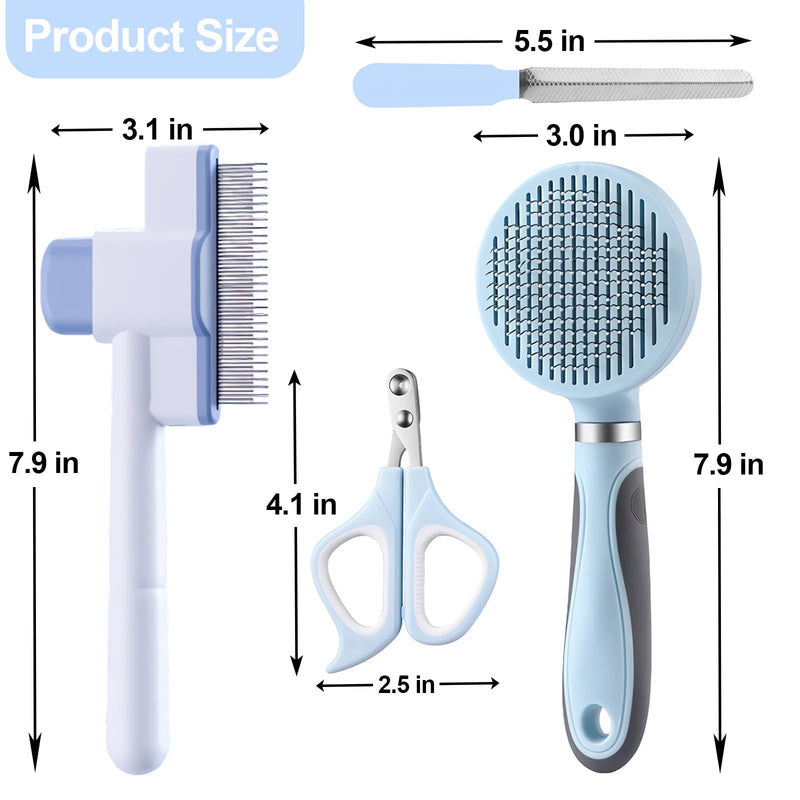 Cat Grooming Kit, 4-in-1 Cat Grooming Tools with Cats Brush, Flea Comb, Nail Clipper & Trimmer - Deshedding & Dematting for Pets Hair and Paws, Pet Shedding Set for Indoor Dogs & Cats (Blue) Blue - PawsPlanet Australia