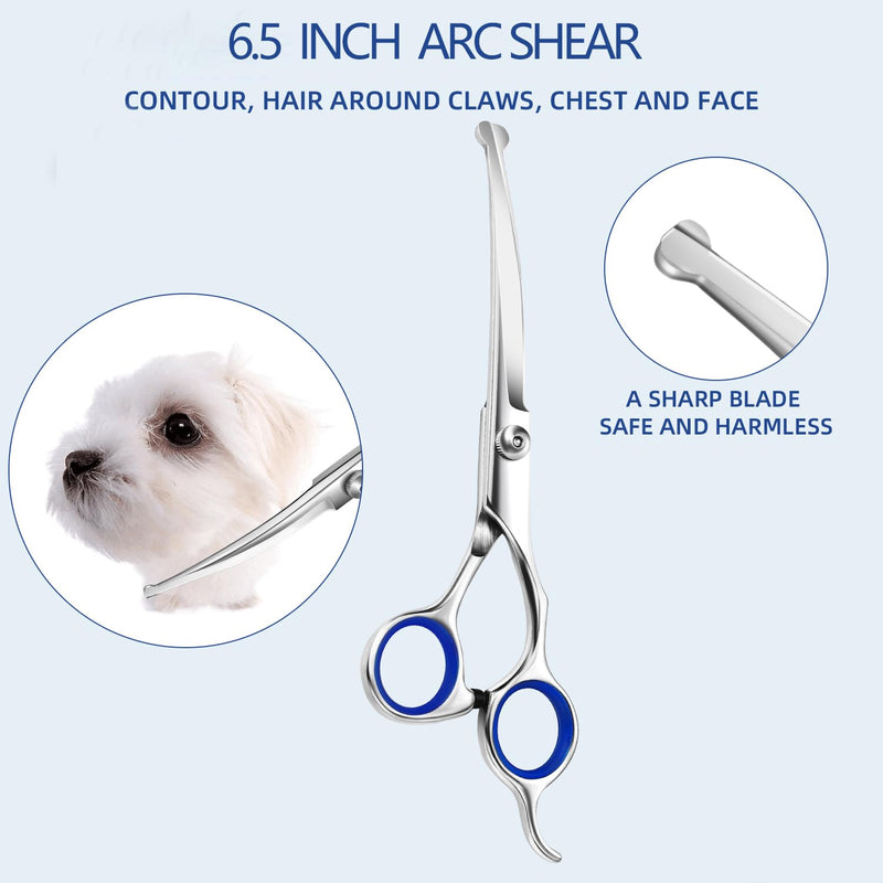 Dog Scissors, 6.7 Inch Stainless Steel Dog Grooming Scissor Kit with Safety Round Tips, Pets Grooming Shears with Thinning Shears & Curved Scissors for Pet Hair Fur Care