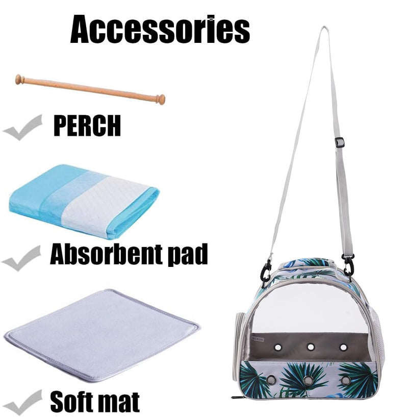 Portable Small Bird Travel Carrier Cage with Stand Perch, Bird Carrier to Carry Parakeet Budgies Parrot Cockatiel Conure Outdoor, Front Clear Window with Floral Printing Blue Small Bird Carrier - PawsPlanet Australia