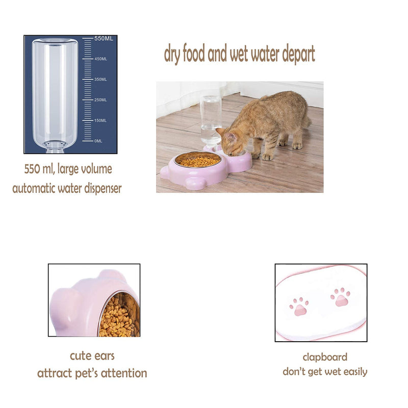 Rabbit Double Bowls Bunny Automatic Water Dispenser Detachable Stainless Steel Bowl No-Spill Water Bottle Food Feeder for Small Animals Bunny Squirrel Cat Puppy Chinchilla Pink - PawsPlanet Australia