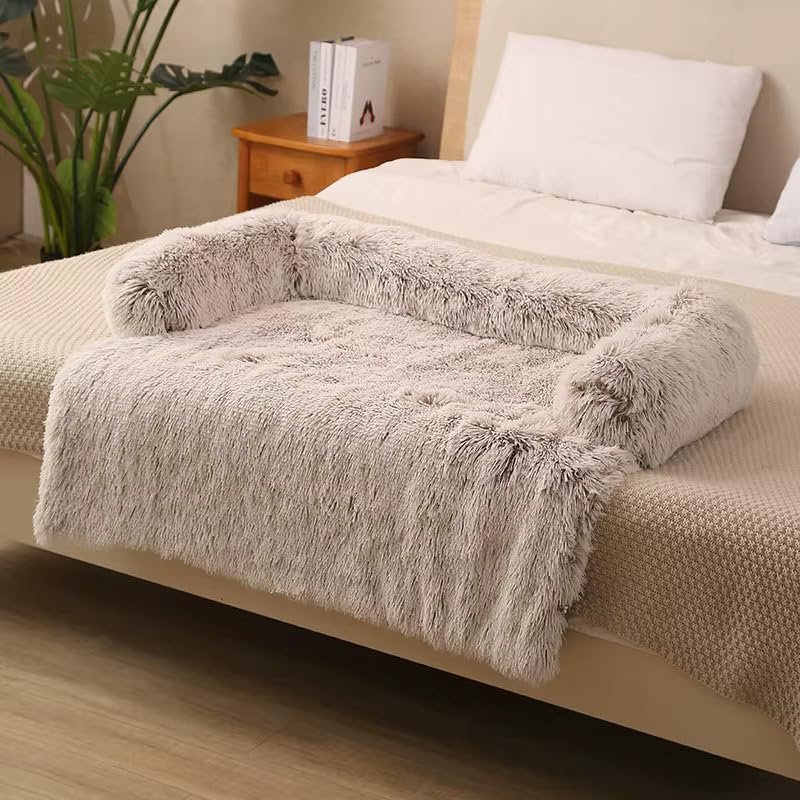 Plush Pet Couch Cover Rug with Non-Slip Base, Shaggy Pet Rug (Beige, Small 24.5" L x 24.5" W x 6" H) Beige - PawsPlanet Australia
