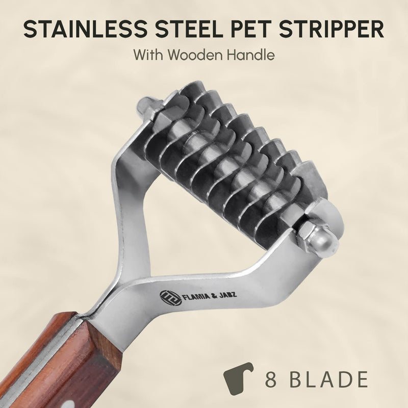 Flamia & Jabz Undercoat Rake for Dogs & Cats, Dematting Grooming Stripper Tool (8 Blades) 8 Blades - PawsPlanet Australia