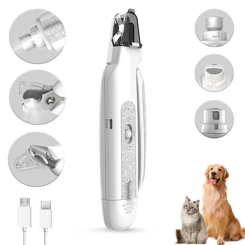 2-in-1 Cat Nail Clippers & Dog Nail Clippers Trimmers for Large Medium Small Dogs Cats Claw Trimmer Quick Sensor and Safety Guard USB Rechargeable with 2 LED Lights Dogs Nail Trimmer White 2th Generation - PawsPlanet Australia