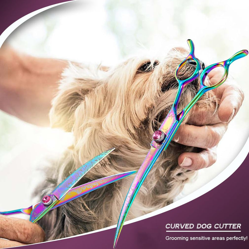 7" Downward Curved Dog Grooming Scissors for Grooming Face and Paws Safety Shears Trimming Cutting Shears for Dog Cat Pet Grooming Rainbow Rainbowcurved - PawsPlanet Australia