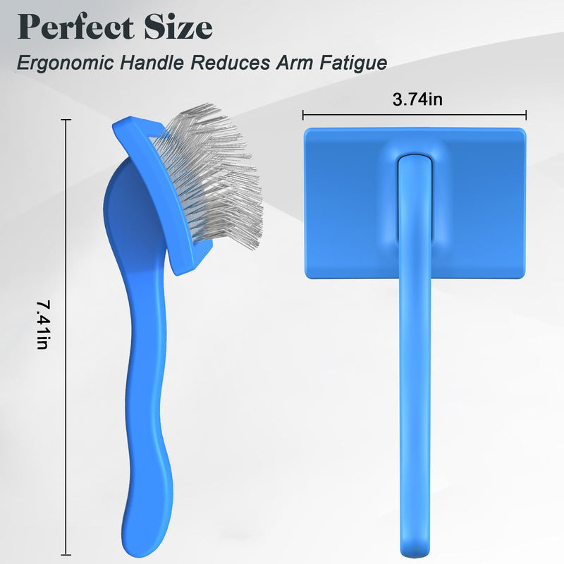 2PCS Slicker Brush for Dogs & Pet Comb,Professional Dog Grooming Brush (Goldendoodles,Poodles,Labradoodles) with Extra Long Pins to Effectively Remove Tangles, Knots and Mats (Blue, Medium) Blue