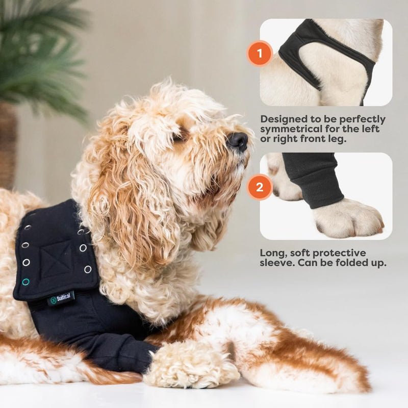 Suitical Recovery Sleeve for Dogs | Front Leg Protection After Surgery | Dog Leg Sleeve to Stop Licking | Machine Washable | Chest Circumference 11.8”- 16.9” | Sleeve Length 4.7” | 2XS | Single Sleeve Black-Single Sleeve