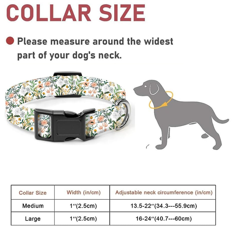 Dog Collar, Cute Dog Collar for Small Medium Large Dogs, Personalized Adjustable Soft Pet Collars with Quick Release Buckle for Walking Running, Beautiful Boho Leaf - PawsPlanet Australia