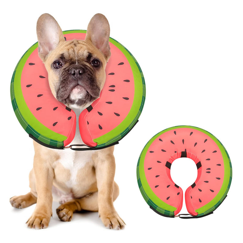 Dog Cone Collar for Small Medium Large Dogs for After Surgery, Pet Inflatable Neck Donut Collar Soft Protective Recovery Cone for Dogs and Cats - Alternative E Collar Does not Block Vision - Red,M Watermelon M-Neck:11"-14"