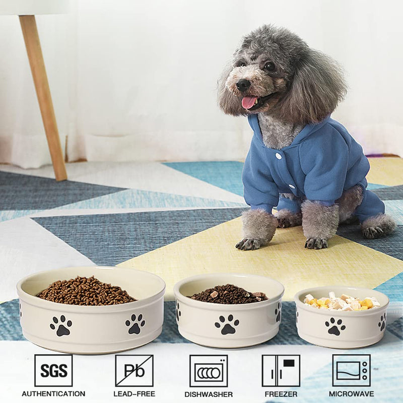 Sweejar Ceramic Dog Bowls with Paw Pattern, Dog Food Dish for Small Dogs, Porcelain Pet Bowl for Water 16 Fl Oz (Beige) Beige Dog Paw Pattern, 2Cups (16 Fl Oz) - PawsPlanet Australia