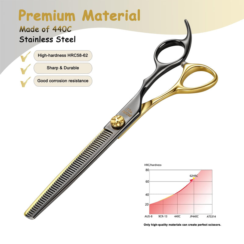 7'' Thinning Dog Grooming Scissors with Decorative Screw Sharp and Durable Black and Gold 440C Stainless Steel Dog Thinner Shears Easy Use for Groomers and Beginners - PawsPlanet Australia