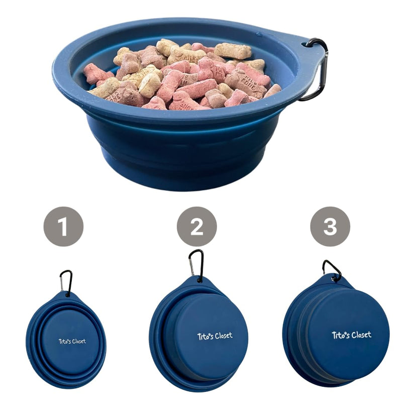 Tito's Closet Dog Food and Water Bowl Set - 2 Pack Dog Travel Bowls with Dog Food Bowl Slow Feed and Water Bowl, Rimless Design, Silicone Slow Feeder and Water Bowl, Dog Travel Bowl, 20 Ounces - Blue - PawsPlanet Australia