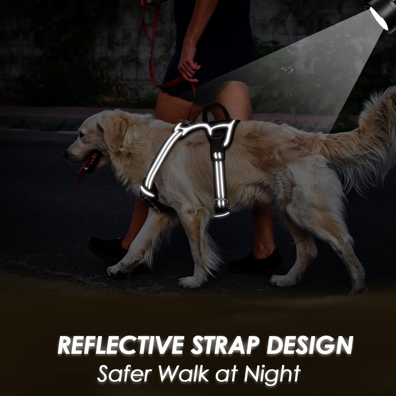 SlowTon No Pull Dog Harness, Heavy Duty No Choke Pet Harness with 2 Leash Clips and Easy Control Vertical Handle, Adjustable Soft Padded Dog Vest for Small, Medium and Large Dogs(Black,X-Large) X-Large(Chest 19.7''-37'') A-Black - PawsPlanet Australia
