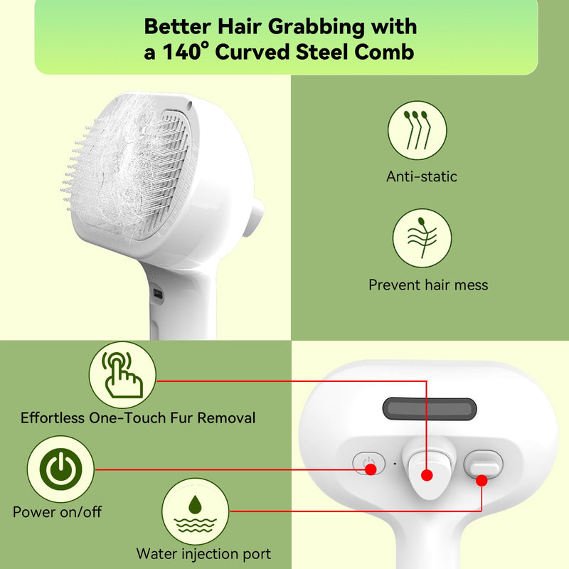 Pet Steam Brush, 3-in-1 Spray Hair Removal Comb for Dog and Cat, Steam for Shedding and Grooming, Spritz Defur Comb, Water Brush for Long & Short Haired Pets - PawsPlanet Australia