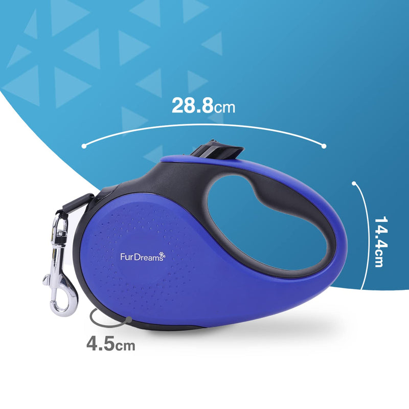 FurDreams Nylon Dog Lead - 5m (50kg/110lbs), Retractable Dog with Lock Button, Heavy Duty Extendable Lead, Anti-Tangle Leash with Comfortable Handle (Blue, Large) Blue