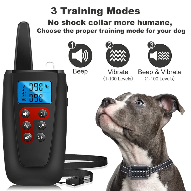 Paipaitek No Shock Dog Training Collar, 3300ft Range Vibrating Dog Collar, IPX7 Waterproof Dog Training Collar with Remote, only Sound and Vibration Collar for Training Dogs Black - PawsPlanet Australia