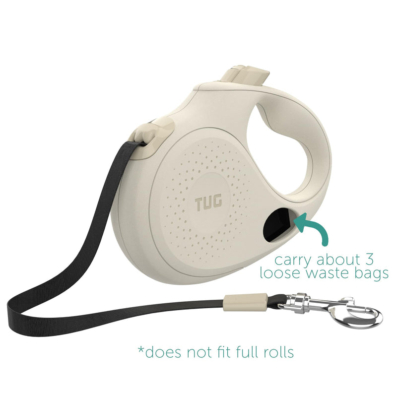 TUG Oval 360° Tangle-Free Retractable Dog Leash with Integrated Waste Bag Dispenser (Small, Cream) Small - PawsPlanet Australia