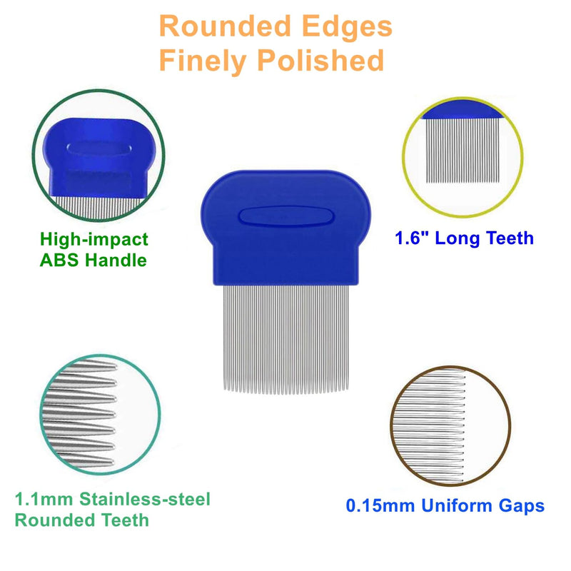 5 Pack Flea Lice Comb,Stainless Steel Dog Cat Grooming Combs with Rounded Teeth,Double Sided Professional Pet Tear Stain Remover,Dematting Tool for Small, Ideal for all pet Blue,Pink