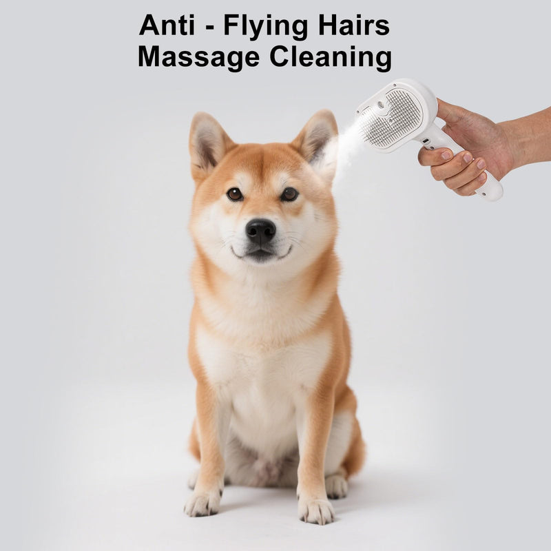 Pet Steam Brush - Three in One Dog Steam Grooming Brush, Hair Removal Deshedding, Magic Wand for Pet Hair, Hairdressing Spray Massage Cat Grooming Comb, White - PawsPlanet Australia